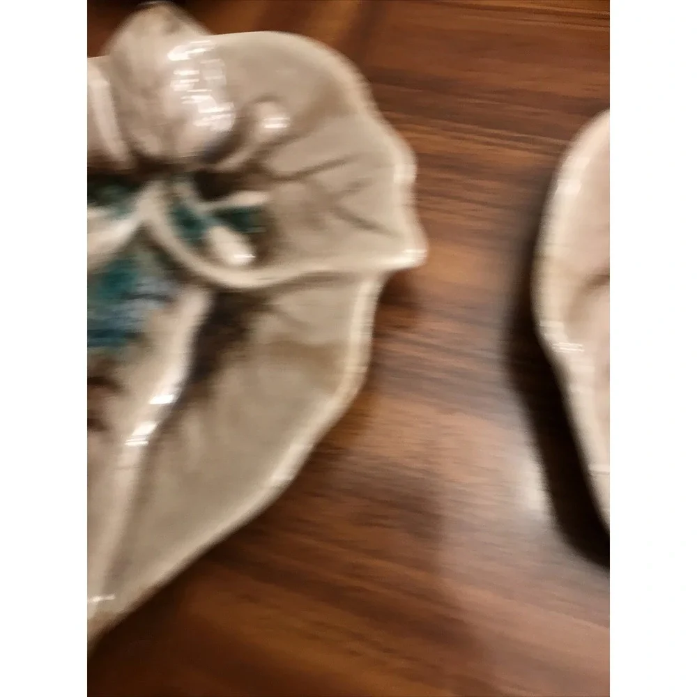 Vintage‎ Pottery Stoneware Brown Teal Leaf Plate ash tray